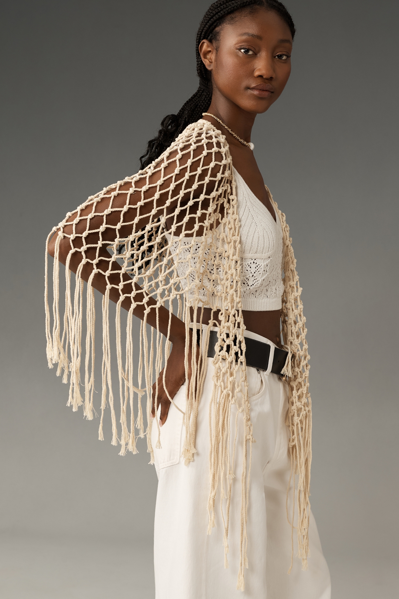 Flat White Netted Crochet Wrap