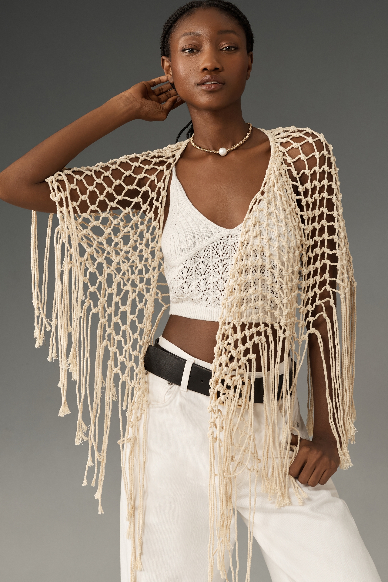 Flat White Netted Crochet Wrap