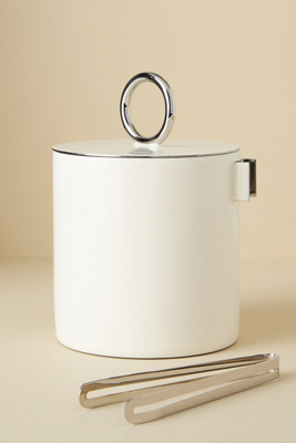 Arlo Ice Bucket with Tongs in White