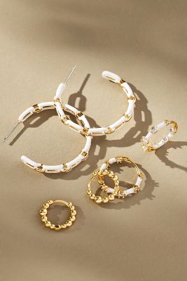 By Anthropologie Enamel Chain Hoop Earrings, Set Of 3 In Gold