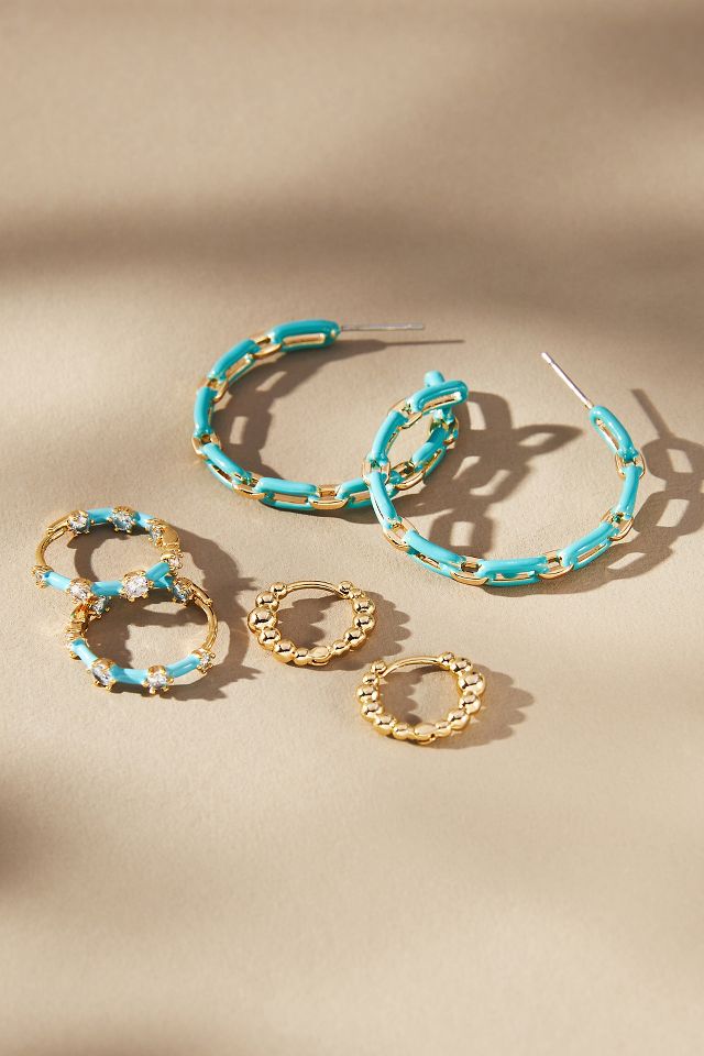 Enamel Chain Hoop Earrings Set of 3 Anthropologie