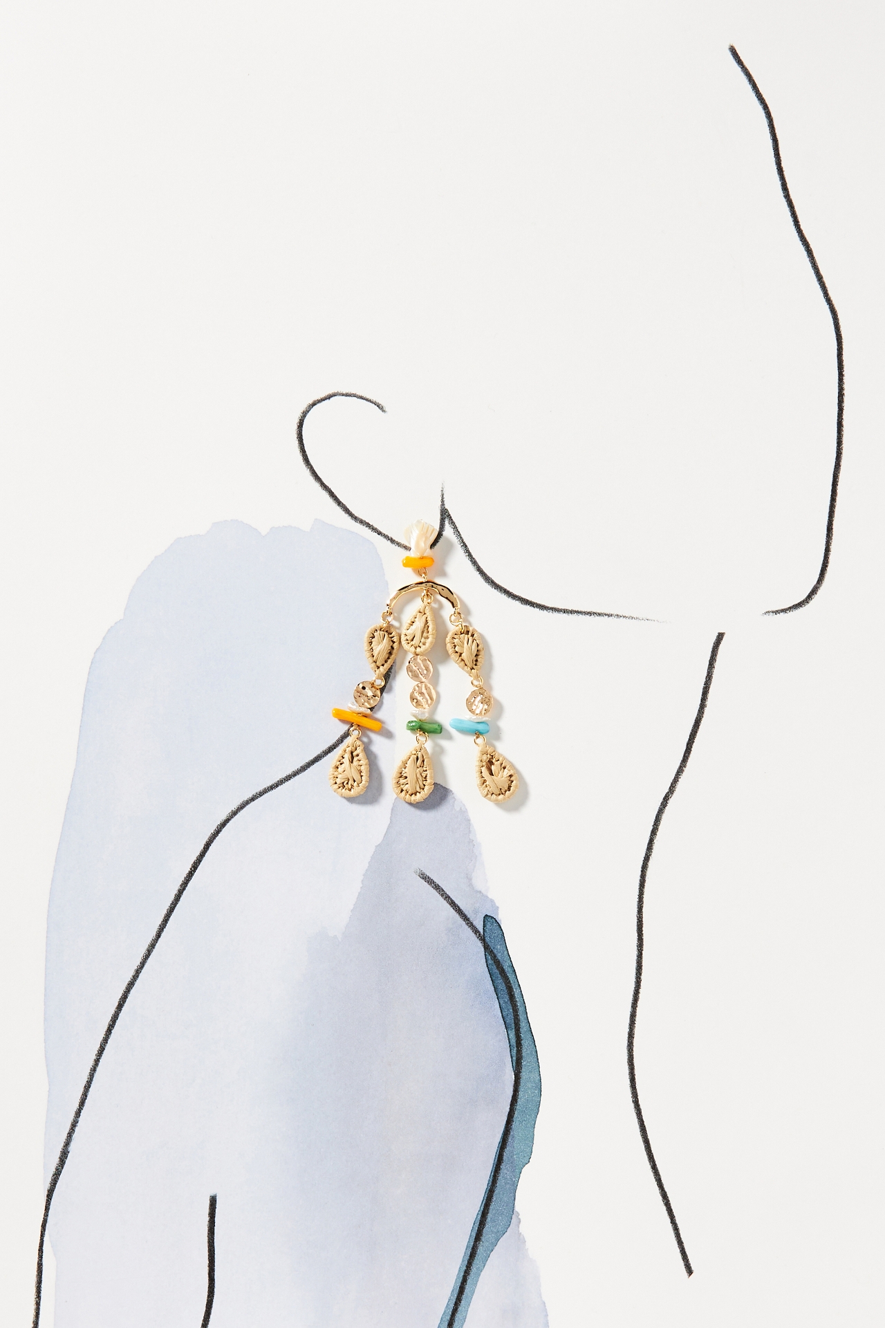 Mixed Raffia Chandelier Drop Earrings