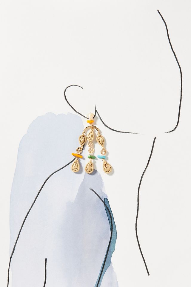 Mixed Raffia Chandelier Drop Earrings #2
