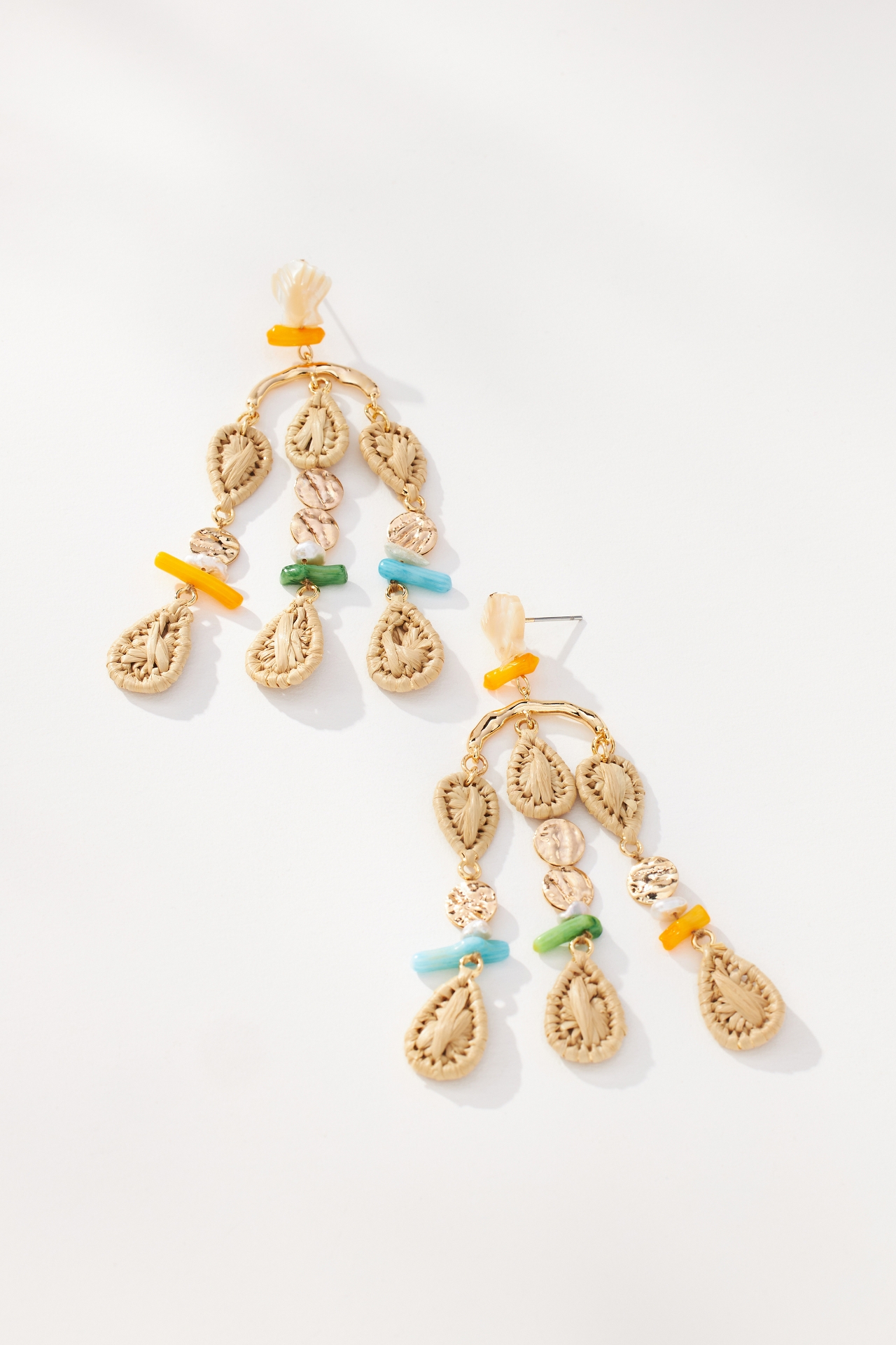 Mixed Raffia Chandelier Drop Earrings