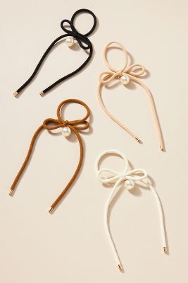 Shop By Anthropologie Skinny Bow Hair Ties, Set Of 4 In Beige