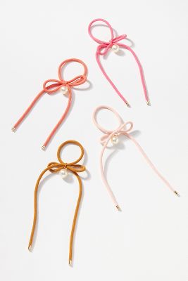 Shop By Anthropologie Skinny Bow Hair Ties, Set Of 4 In Pink