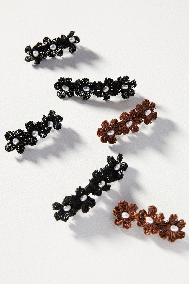 Floral Pearl Barrettes, Set of 6 | Anthropologie display picture 3