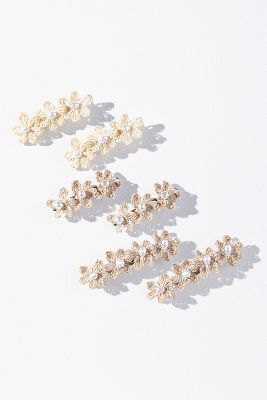 By Anthropologie Floral Pearl Barrettes, Set Of 6 In White