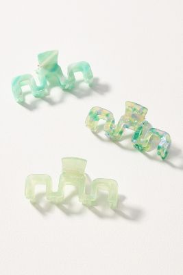 Shop By Anthropologie Pearlescent Hair Claw Clips, Set Of 3 In Green
