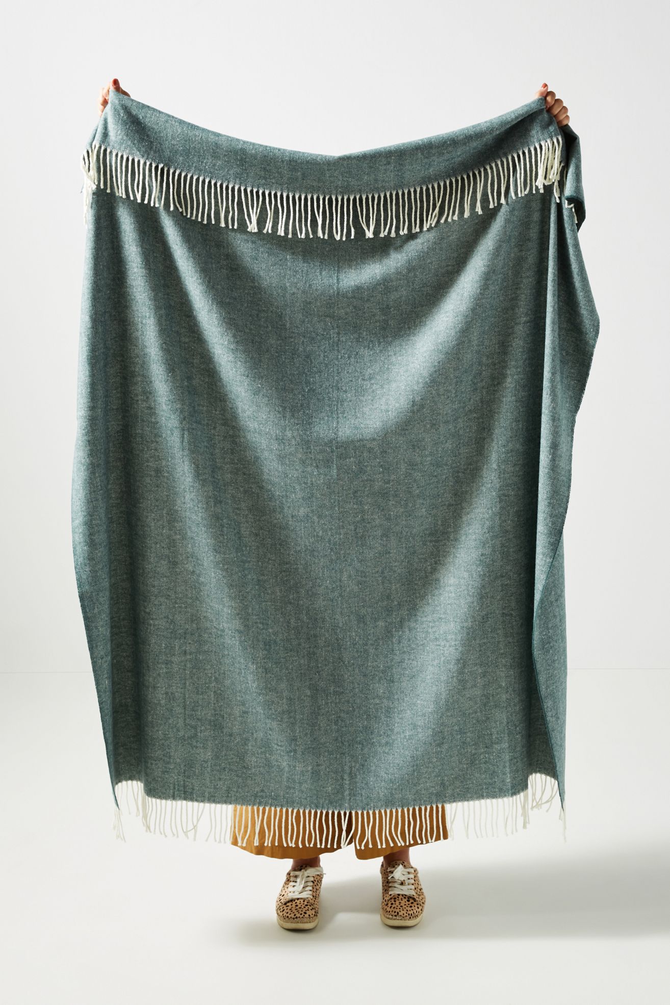 Solid Herringbone Throw Blanket - Pine, One Size