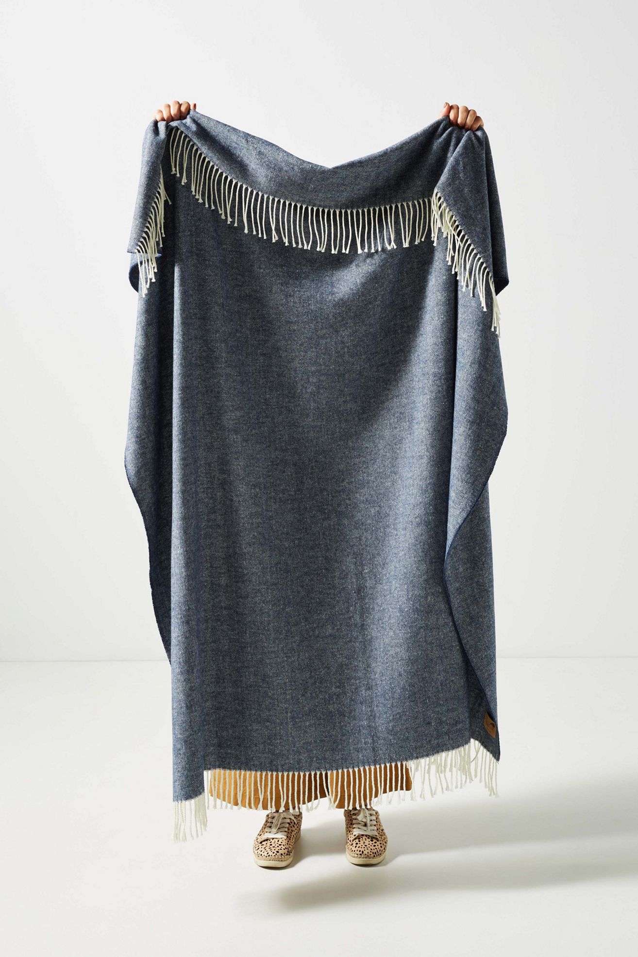Solid Herringbone Throw Blanket - Navy, Standard, One Size