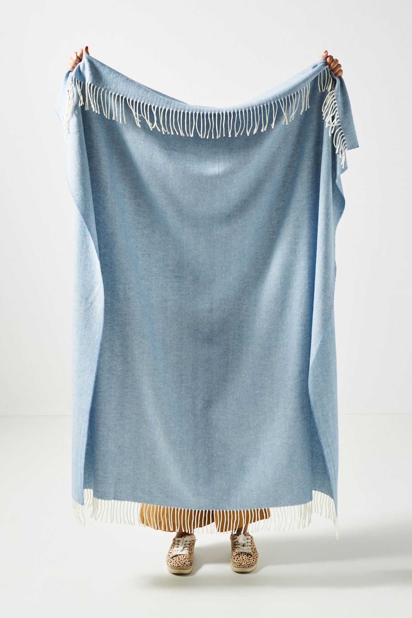 Solid Herringbone Throw Blanket - Chambray, One Size