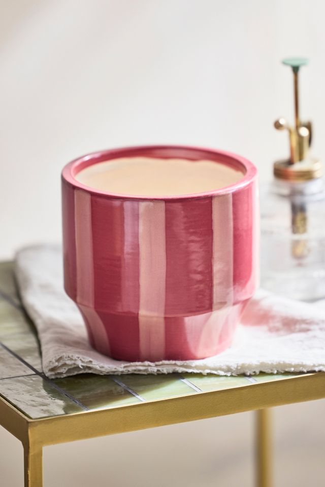 Vertical Stripe Glazed Ceramic Pot #2