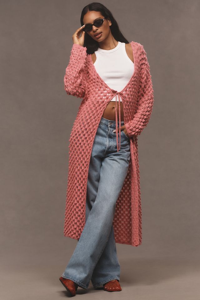 Maeve Long Front Tie Popcorn Cardigan Anthropologie