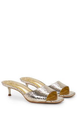 Vince Camuto Faiza Square Toe Kitten Heel Dress Sandals In Gold Crackled Metallic