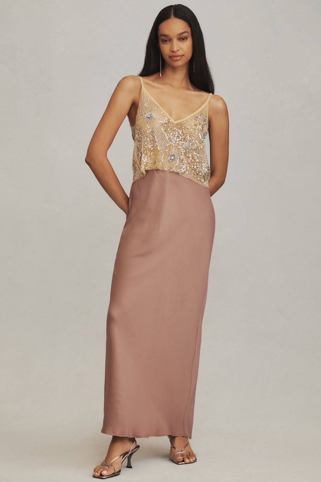 By Anthropologie Floral Sheer Sequin Cami