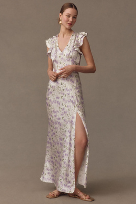 astr the label flutter sleeve midi dress Flutter Sleeve Floral Asymmetric Maxi Dress