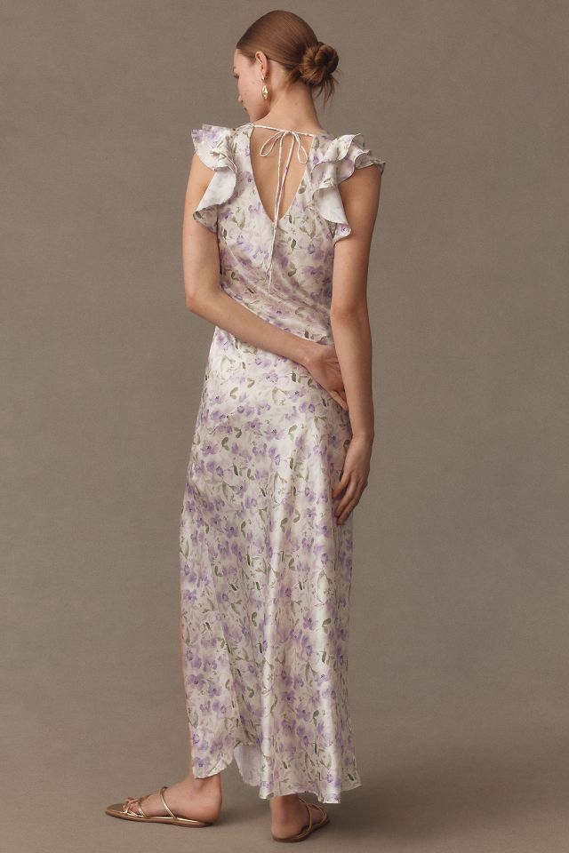 Astr The Label Satin Flutter Sleeve Floral Maxi Dress Anthropologie