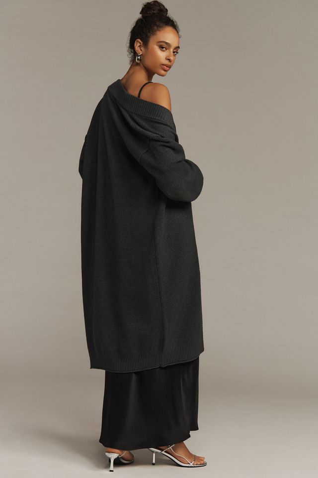 Flat White Livvy Waffle Knit Cardigan Sweater: Long Edition #1