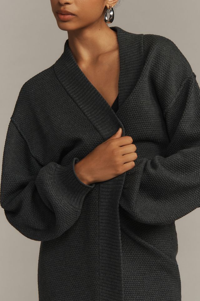 Flat White Livvy Waffle Knit Cardigan Sweater: Long Edition #3
