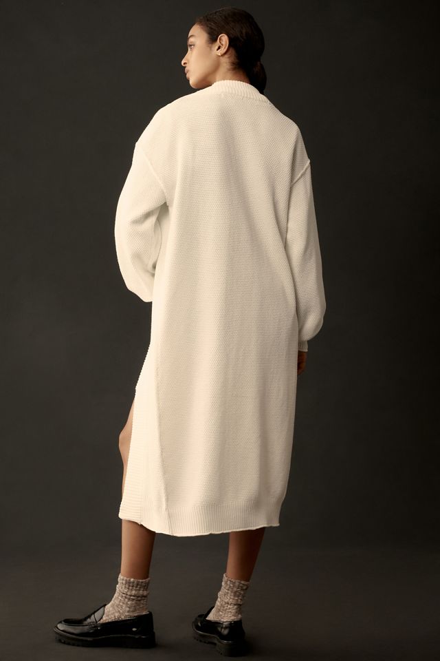 Flat White Livvy Waffle Knit Cardigan Sweater: Long Edition #2