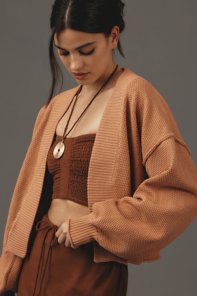 Flat White Livvy Waffle Knit Cardigan Sweater Anthropologie
