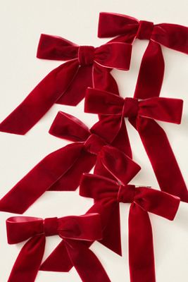 Velvet Bow Clip-On Ornaments, Set of 6