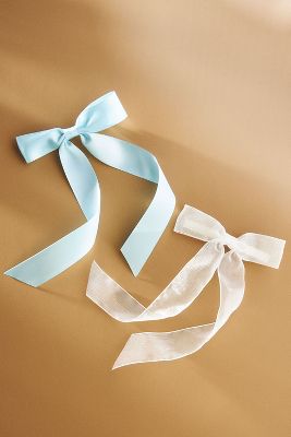 Shop Bhldn Tulle & Satin Hair Bows, Set Of 2 In Blue