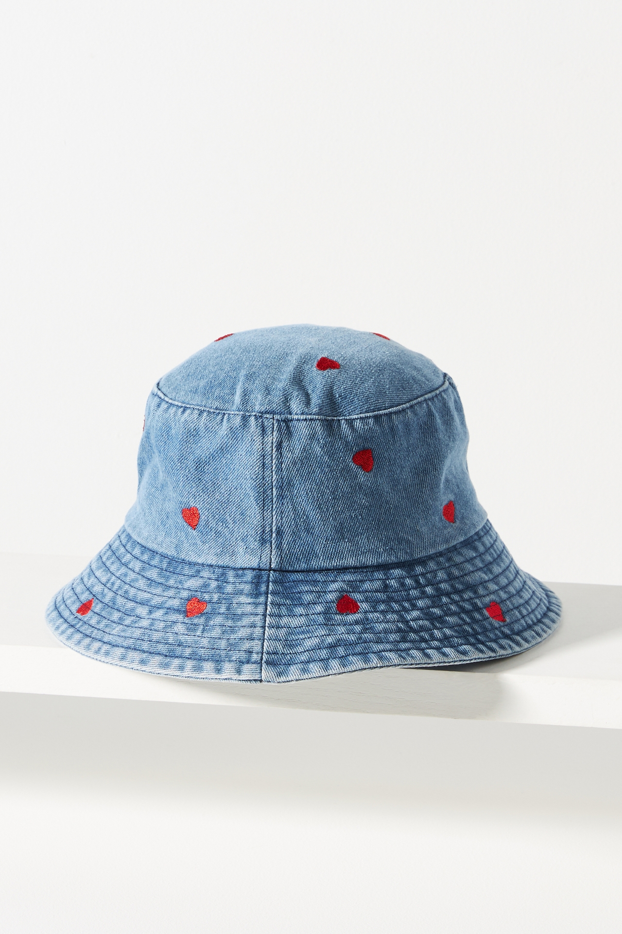 Embroidered Heart Denim Bucket Hat