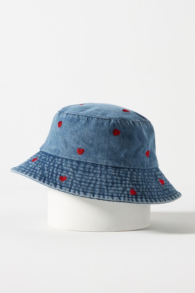 Embroidered Heart Denim Bucket Hat | Anthropologie
