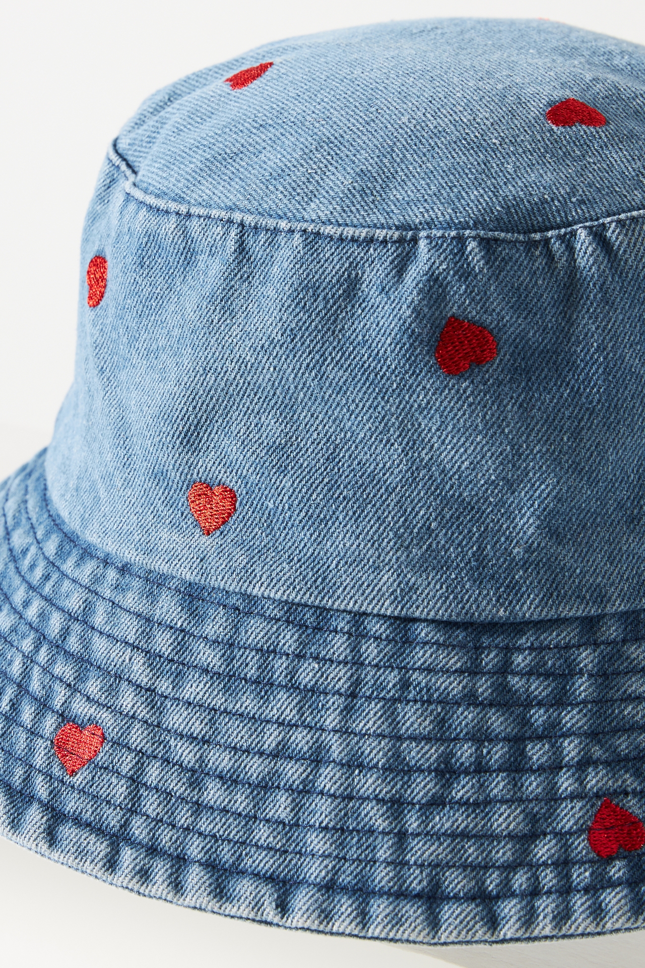 Embroidered Heart Denim Bucket Hat