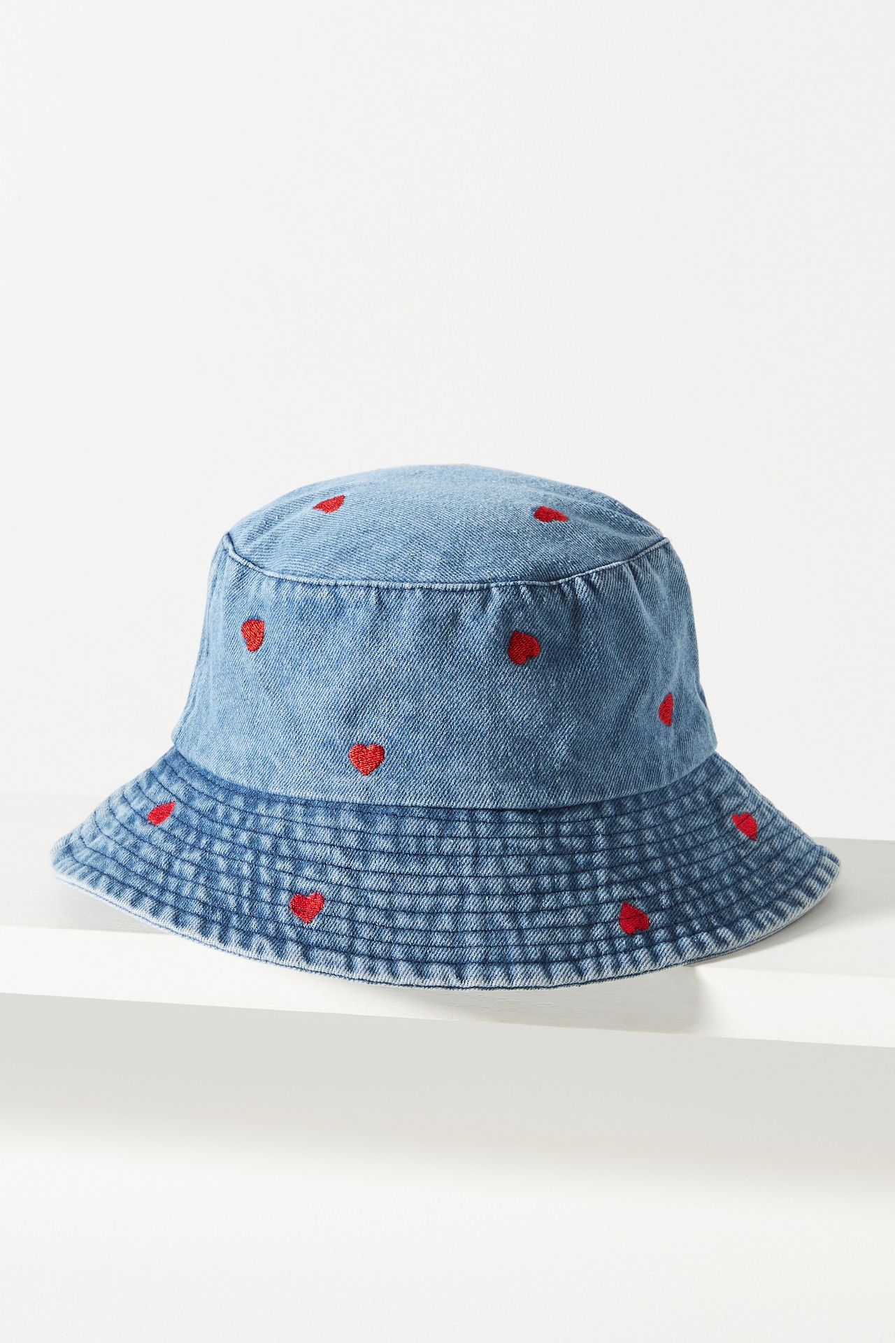 Embroidered Heart Denim Bucket Hat