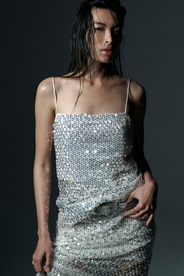 Shona Joy Asteri Sheer Mesh Beaded Longline Cami In Silver