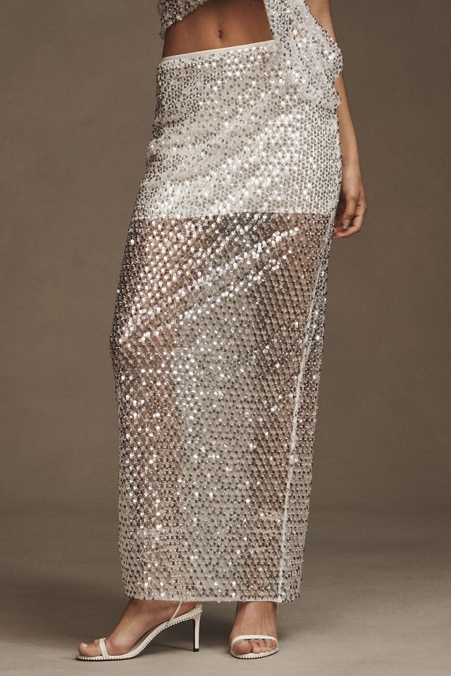 Shona Joy Asteri Sheer Mesh Beaded Maxi Skirt #2