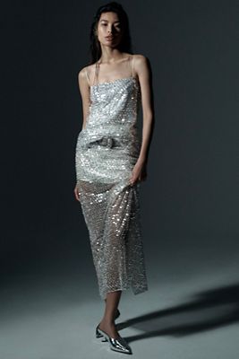 Shona Joy La Lune Long-Sleeve Plunge V-Neck Satin Maxi Dress