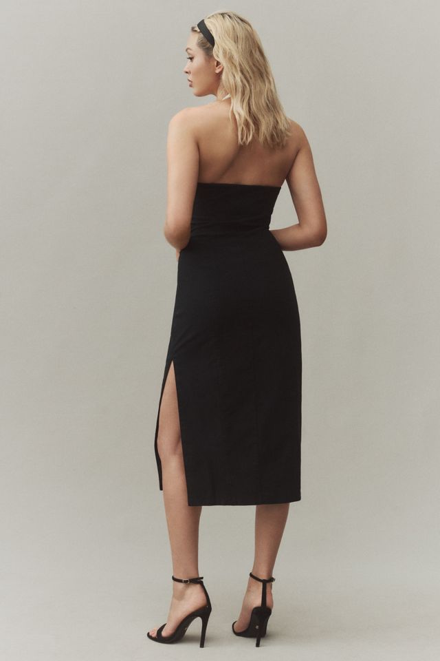 Hollow out bowknot halter irregular lace up contrast midi dress