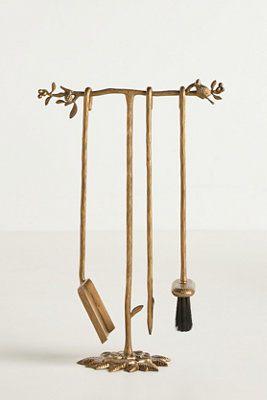 Anthropologie Birdie Brass Fireplace Tool Set In Gold