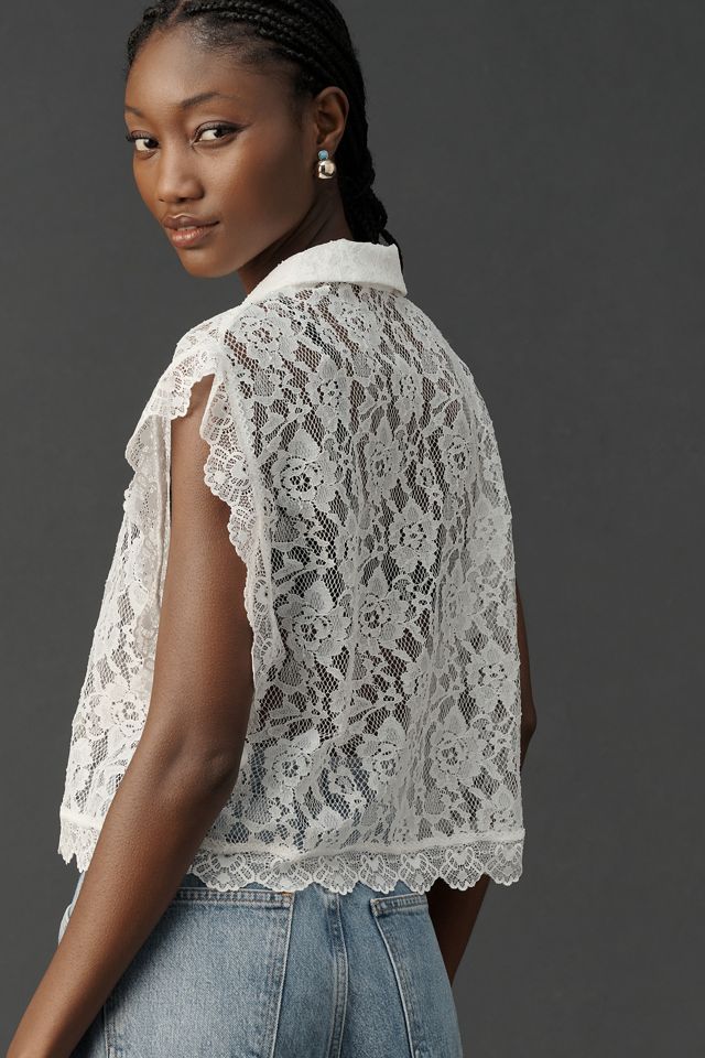 By Anthropologie Collared Lace Vest #1