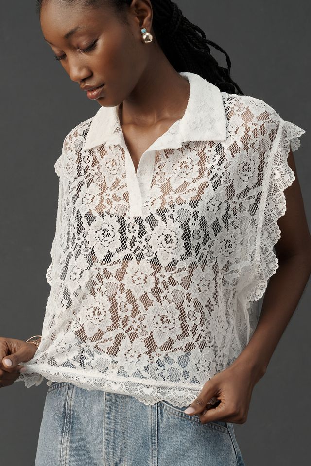 By Anthropologie Collared Lace Vest #3