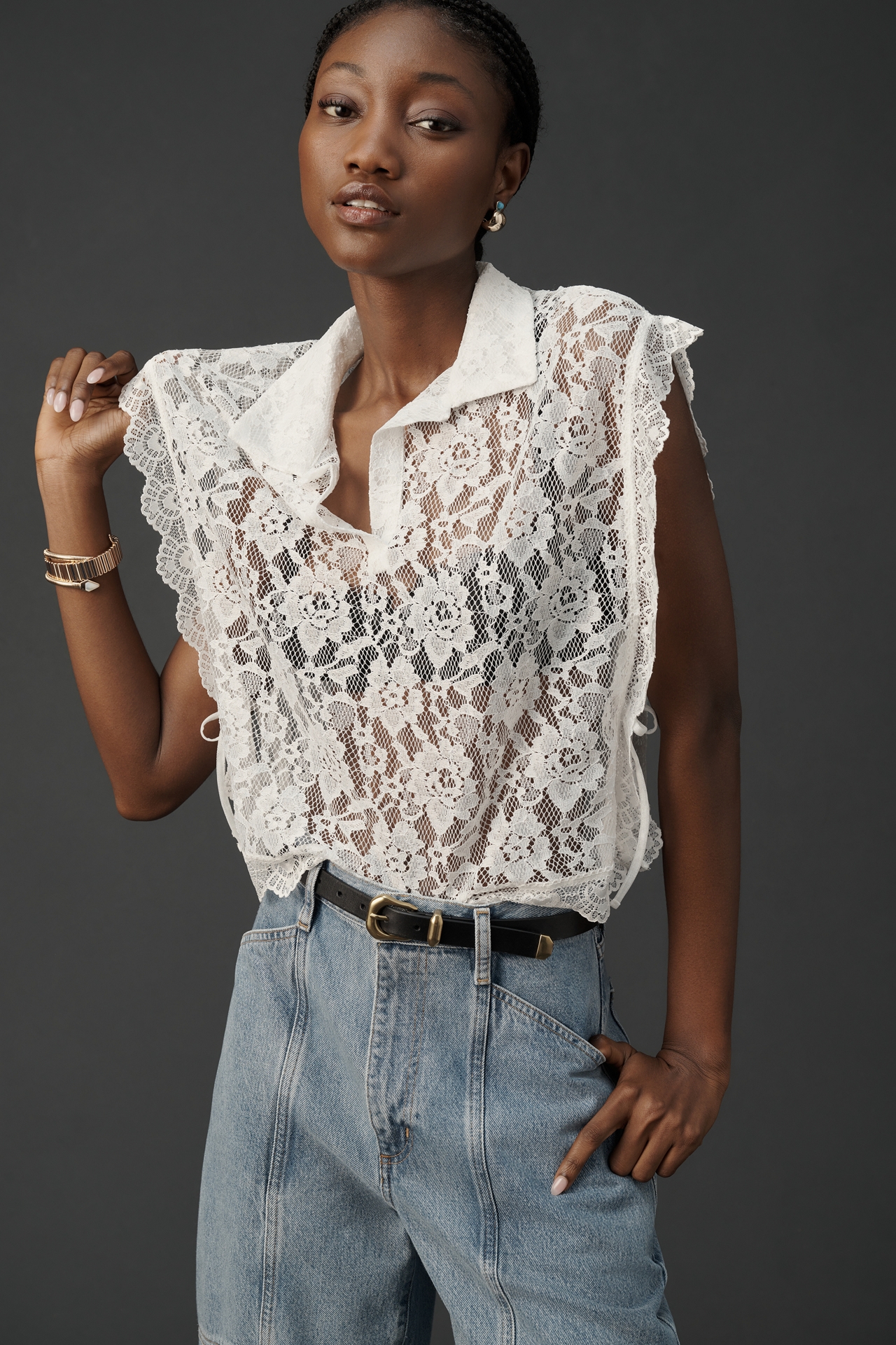 By Anthropologie Collared Lace Vest