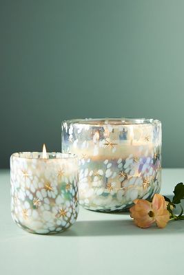 Shop Anthropologie Festive Woody Winter Woods & Vanilla Gilded Glass Jar Candle In White