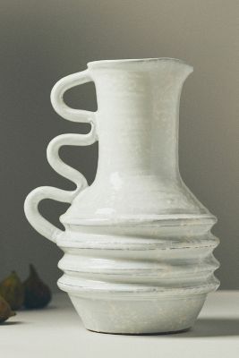Anthropologie Azure White Vase In Brown