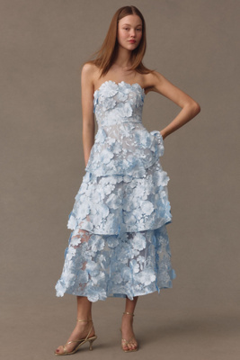 【美品】6枚セット Anthropologie Fleur De Lys Geisha Designs Sleeveless Floral Tiered Midi Dress