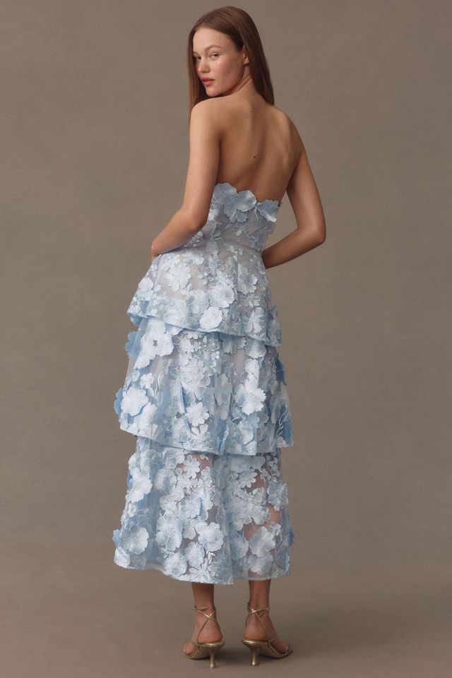 Elliatt Selene Strapless 3D Floral Lace Tiered Maxi Dress | Anthropologie