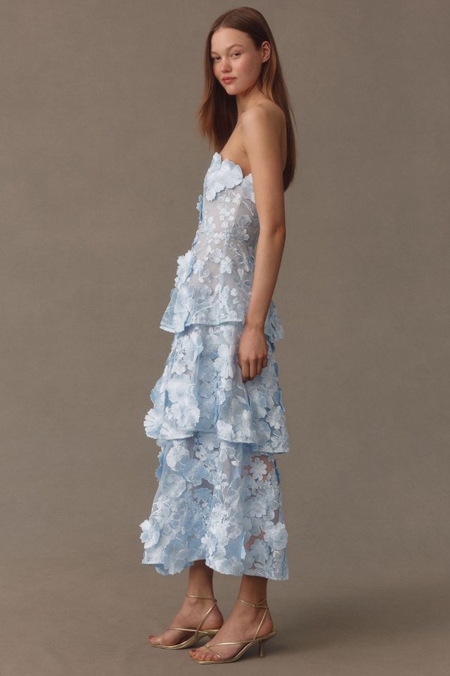 Elliatt Selene Strapless 3D Floral Lace Tiered Maxi Dress #3