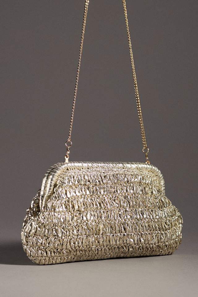 By Anthropologie Metallic Crochet Clutch #1