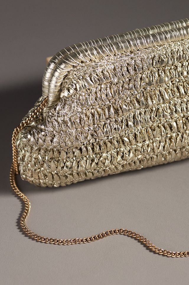 By Anthropologie Metallic Crochet Clutch #2