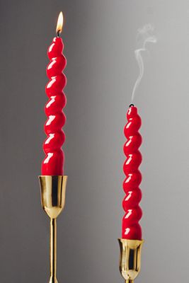 Anthropologie High Shine Spiral Taper Candles, Set Of 2 In Red