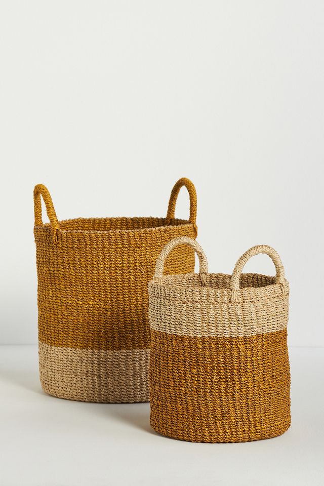 Cylinder Woven Palm Baskets, Set of 2 #1