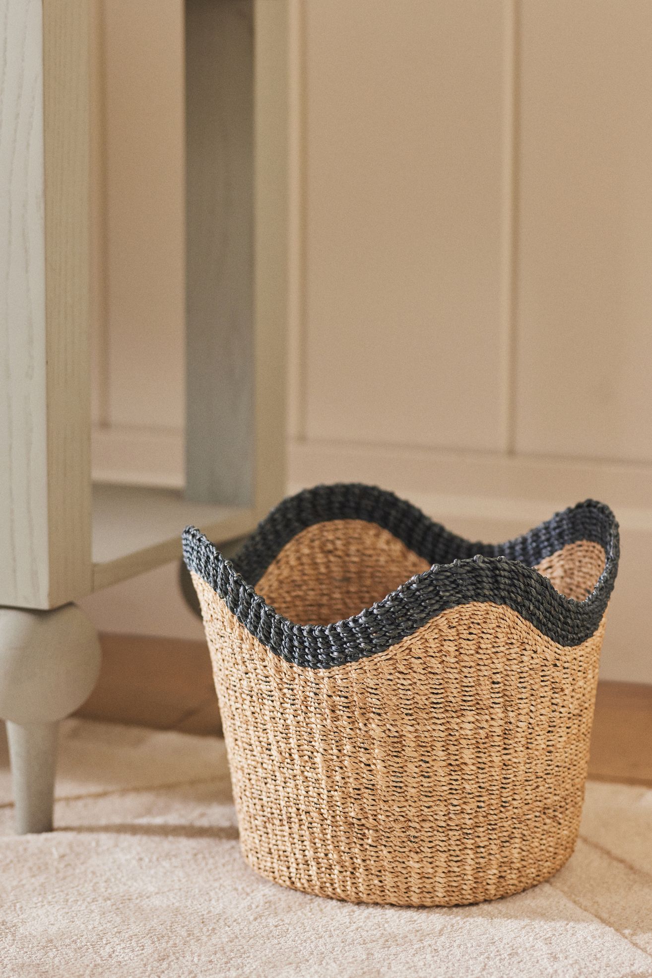 Genevieve Scalloped Woven Bin - Blue, Standard, One Size